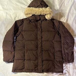 L.L. Bean Brown Puffer Jacket with Fur Trim